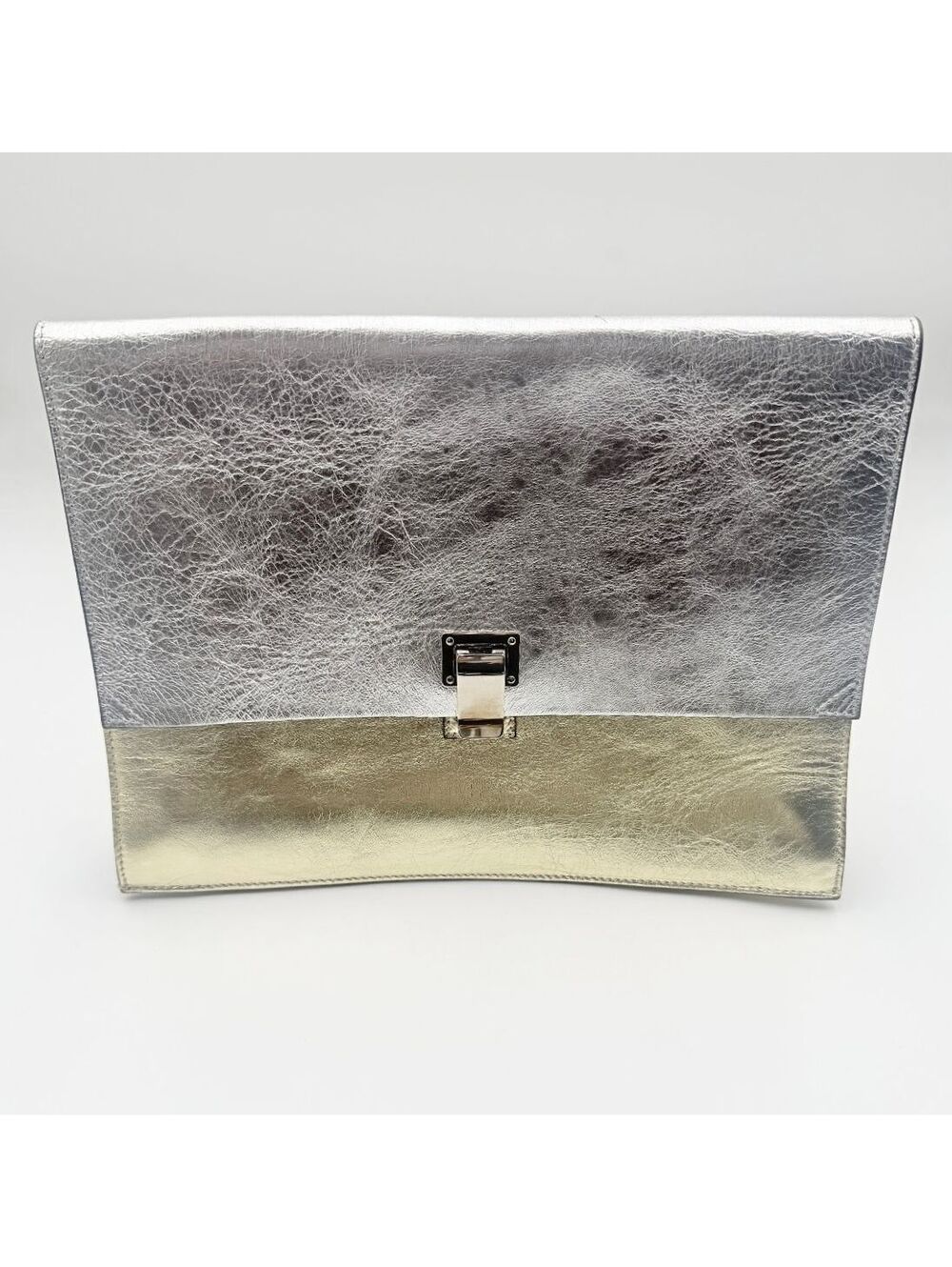 Proenza Schouler Silver & Gold Crinkle Metallic Leather Clutch